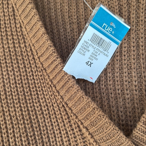 Rue 21+ Camel Color Ribbed Knit V-Neck Button Sweater - Picture 2 of 9